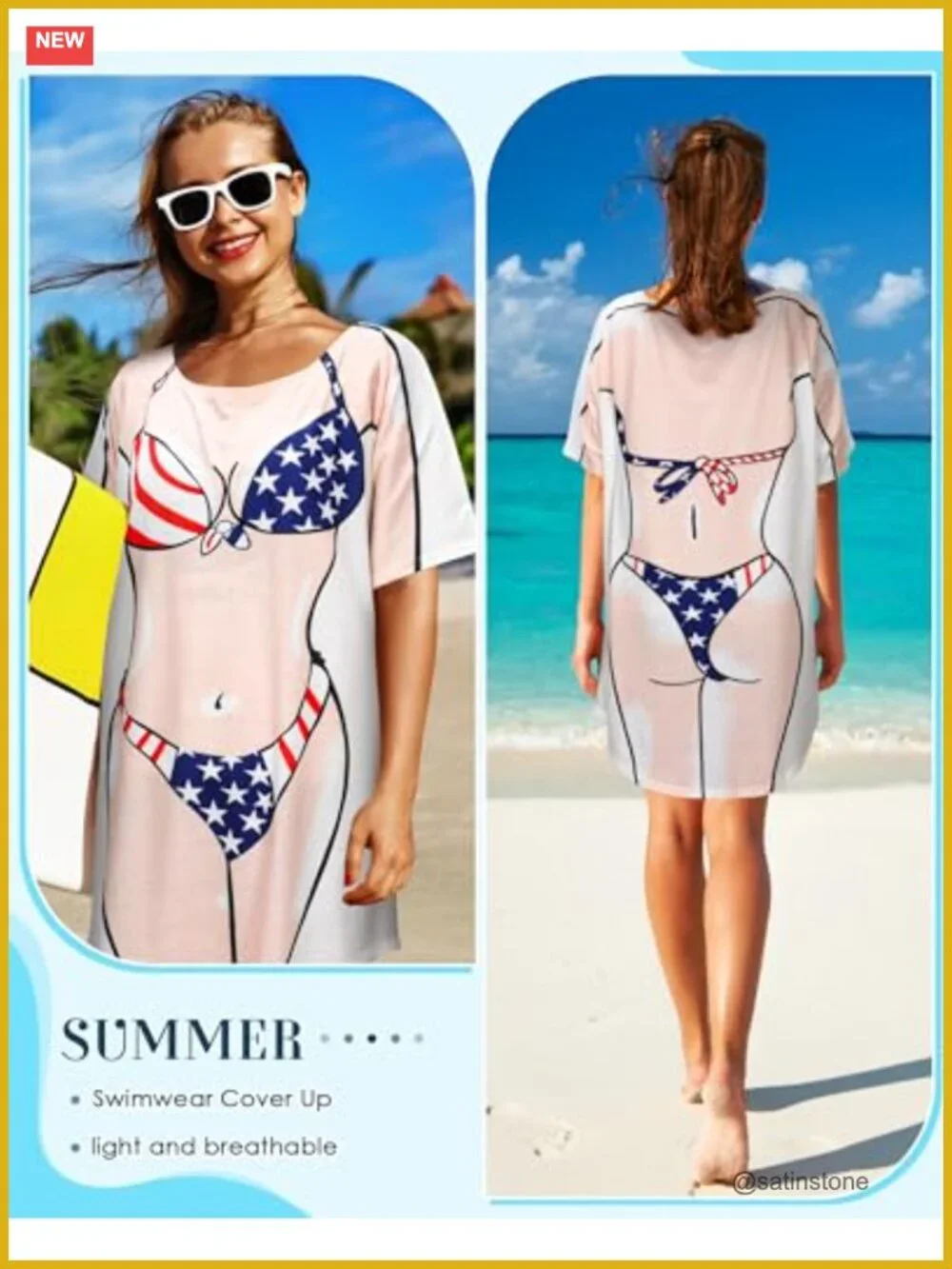 Cotton Bikini Cover Up Dress Short Sleeve Print Nightgown Baggy Swimwear Cover